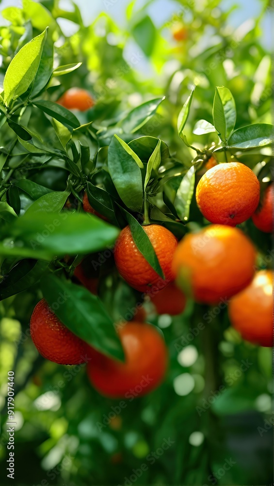 Ripe Oranges on a Sunlit Tree Branch Ready for Harvest on a Sunny Day Ripe Oranges on a Sunlit Tree Branch Ready for Harvest on a Sunny Day
