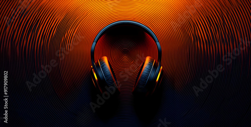 Vibrant headphones against a dynamic orange background, creating an immersive feel of sound and energy. photo