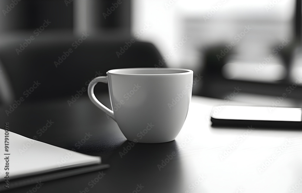 A minimalist white coffee cup sits on a dark table, creating a calm and modern atmosphere, perfect for work or relaxation. A minimalist white coffee cup sits on a dark table, creating a calm and modern atmosphere, perfect for work or relaxation.