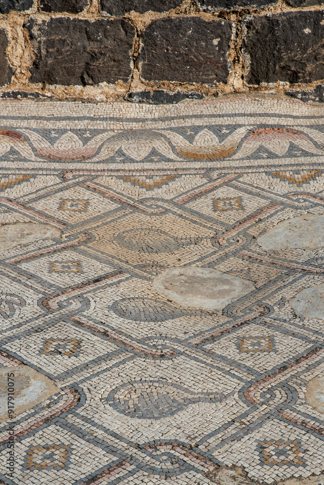 Beautiful mosaic floor in the ruins of the Byzantine church at Kursi (Gerassa) National Park near the Sea of Galilee in Israel.
Beautiful mosaic floor in the ruins of the Byzantine church at Kursi (Gerassa) National Park near the Sea of Galilee in Israel.
