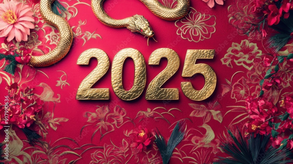2025 Chinese New Year, year of the Snake. Chinese zodiac, red background 2025 Chinese New Year, year of the Snake. Chinese zodiac, red background
