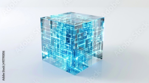 Abstract Glowing Cube with Circuitry