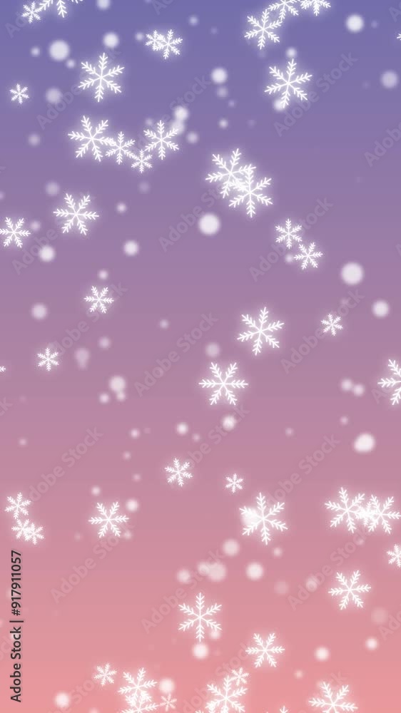 ループする雪の結晶が舞い散る背景素材.縦長.ピンク 紫 ループする雪の結晶が舞い散る背景素材.縦長.ピンク 紫