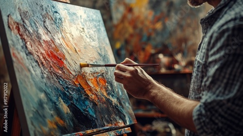 Artist painting abstract artwork