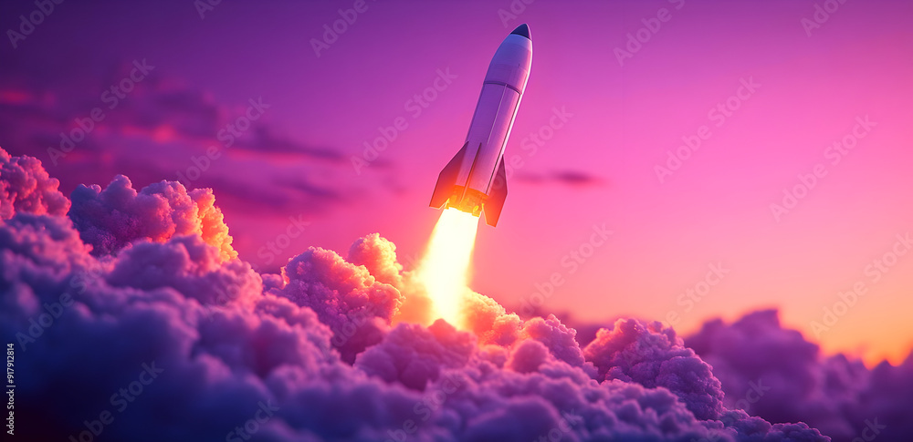 Fototapeta premium A stunning rocket launches into the vibrant sky, symbolizing innovation, exploration, and the future of space travel.