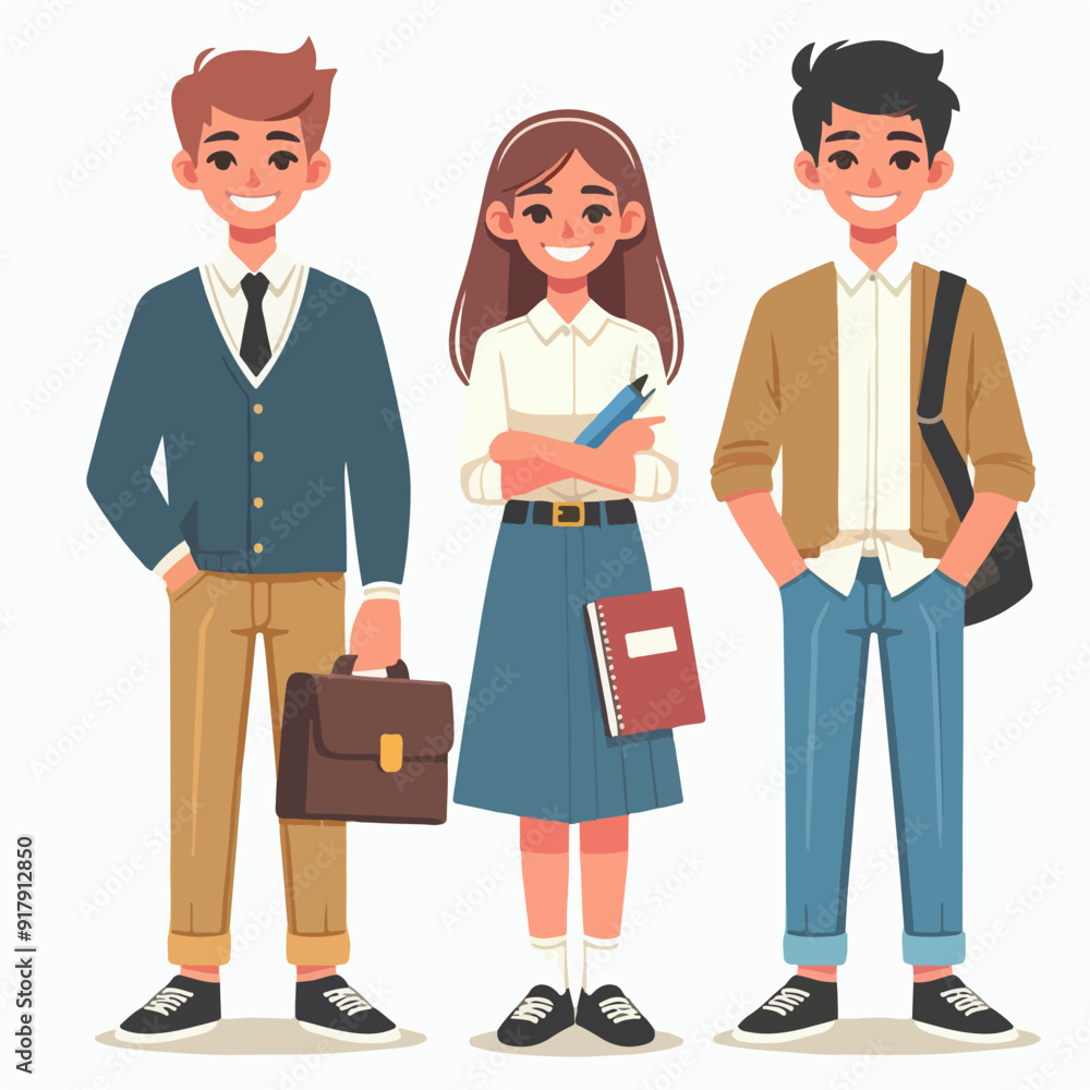 Various male and female student characters. flat design style vector illustration set Various male and female student characters. flat design style vector illustration set
