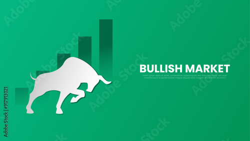 Bull Market and Economic Growth Rising. Stock Market and Crypto Currency Price Going Up Concept. Bullish Market Vector Illustration