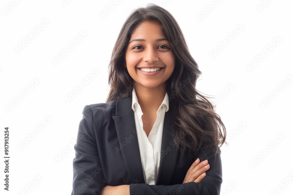 a smiling Indian woman in blazer on white background a smiling Indian woman in blazer on white background