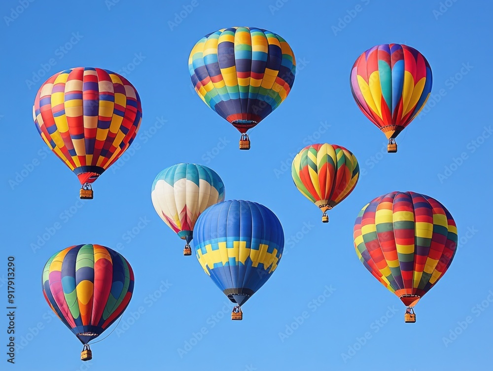 Joyful Adventure - Colorful Hot Air Balloons Soaring in Brilliant Blue Skies Joyful Adventure - Colorful Hot Air Balloons Soaring in Brilliant Blue Skies