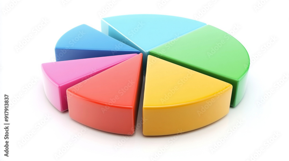 Obraz premium Colorful 3D Pie Chart Graphic Illustration on White Background