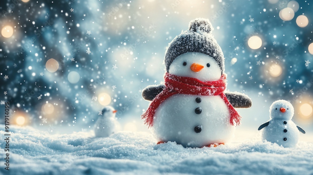Whimsical Winter Wonderland with Playful Penguins and Cheery Snowmen Frolicking in Snowflakes Whimsical Winter Wonderland with Playful Penguins and Cheery Snowmen Frolicking in Snowflakes