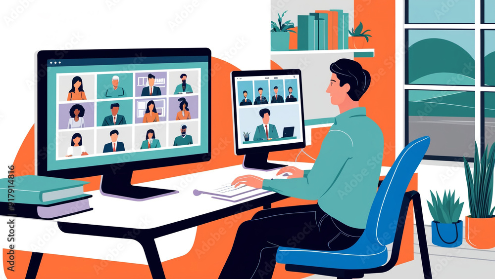 Working from home. Modern vector illustration concept icon of the home office Working from home. Modern vector illustration concept icon of the home office