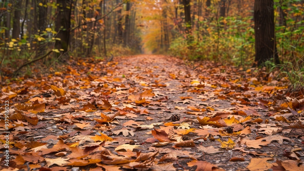 crisp fallen leaves covering a forest path crisp fallen leaves covering a forest path