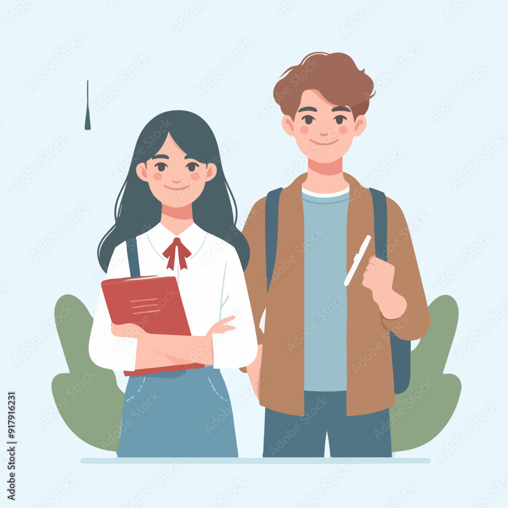 Fototapeta premium Various male and female student characters. flat design style vector illustration set
