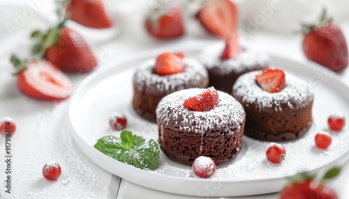 Wallpaper Mural Decadent Chocolate Cupcake with Fresh Strawberries and Sparkling Background Torontodigital.ca