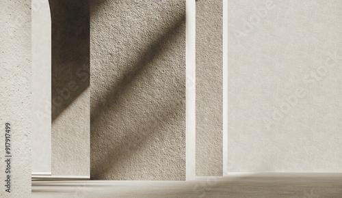 3D render, unobtrusive background with shadow on the wall. Premium podium, stand on pastel light background. Mock up for exhibitions, presentation of products, therapy, relaxation and health.