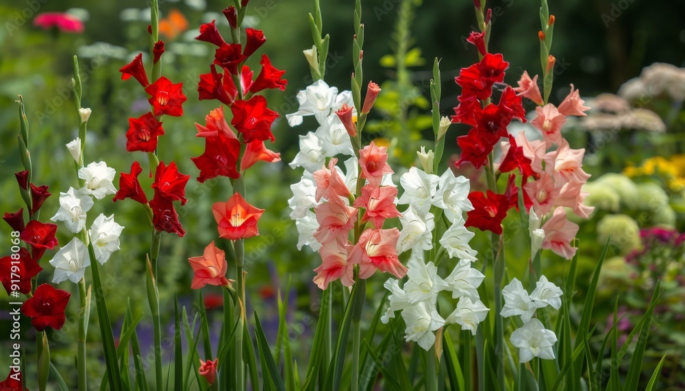Fototapeta premium Vibrant Gladiolus Field in Full Bloom