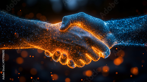 Poignée de mains entre un humain et une intelligence artificielle