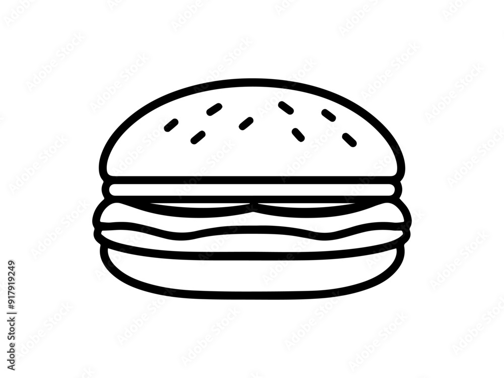 illustration of a hamburger, line art, vector silhouette illustration of a hamburger, line art, vector silhouette