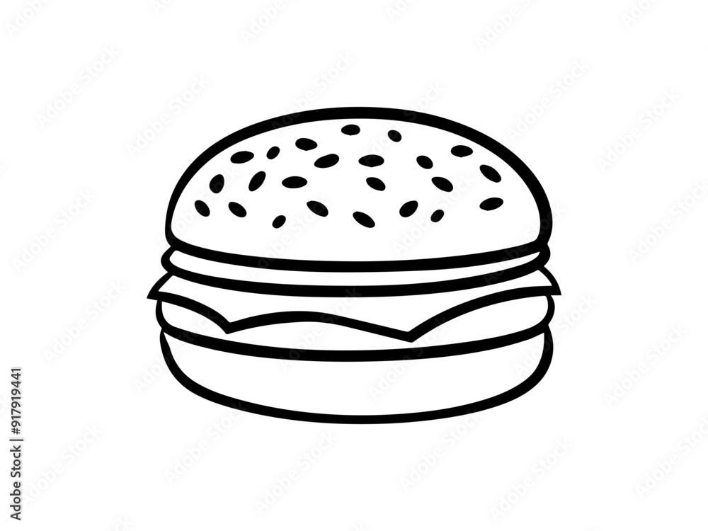 illustration of a hamburger, line art, vector silhouette illustration of a hamburger, line art, vector silhouette