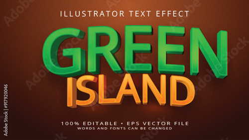 Editable text effect, Green Island text on green color style effect and layered style with modern font style