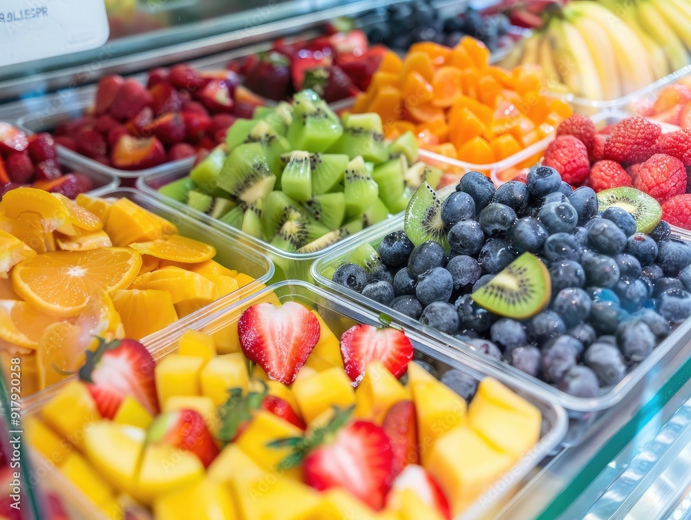 A colorful display of fresh fruits at the market. A colorful display of fresh fruits at the market.