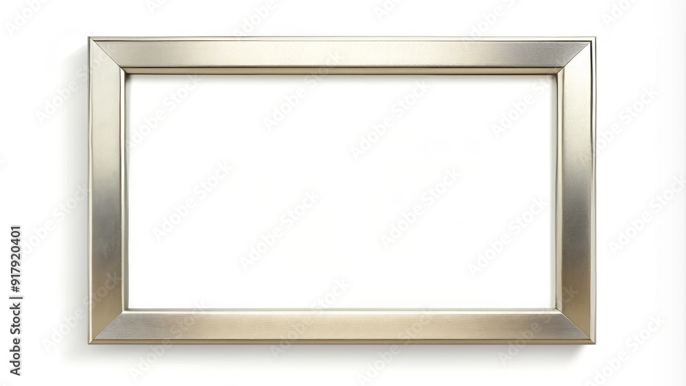 Slim, modern image frame in silver aluminum with a subtle rounded edge, holding a blank white mat board, isolated on a pure white background. Slim, modern image frame in silver aluminum with a subtle rounded edge, holding a blank white mat board, isolated on a pure white background.