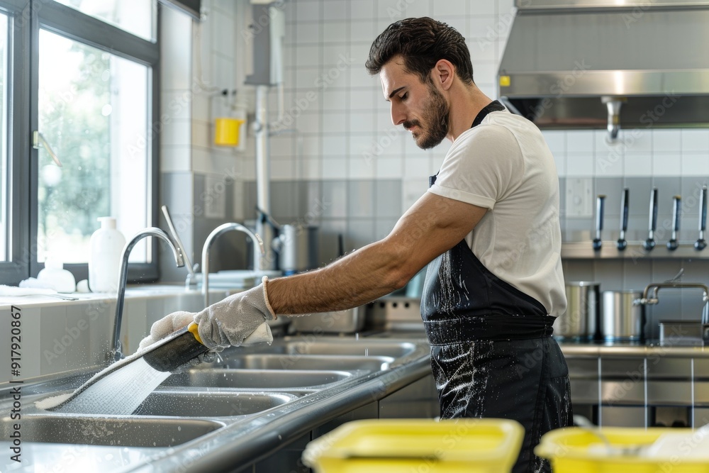 Close-up of thirsty man getting a glass of water from the sink in the kitchen. Beautiful simple AI generated image in 4K, unique.
