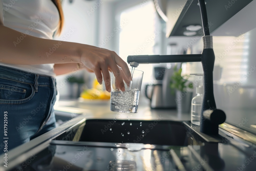 Close-up of thirsty man getting a glass of water from the sink in the kitchen. Beautiful simple AI generated image in 4K, unique. Close-up of thirsty man getting a glass of water from the sink in the kitchen. Beautiful simple AI generated image in 4K, unique.