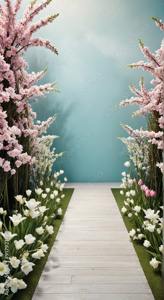 Fototapeta premium landscape with flowers and tree