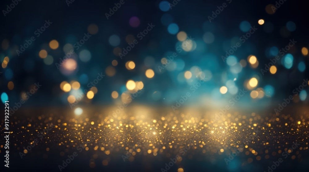 A dreamy display of golden and blue bokeh lights shining in the backdrop A dreamy display of golden and blue bokeh lights shining in the backdrop