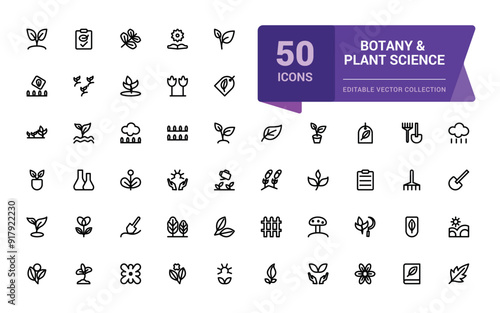 Botany and Plant Science icon set. science laboratory education school learning detailed outline line icon set. Simple editable vector stroke illustration.