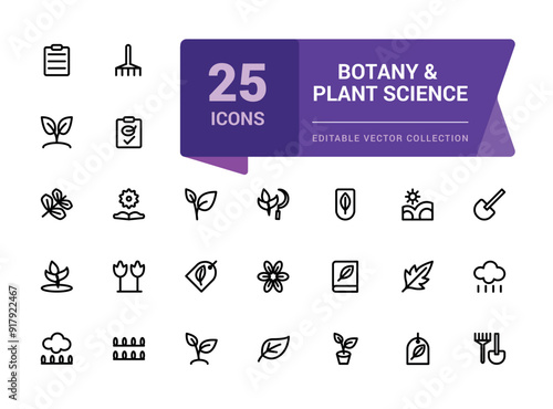 Botany and Plant Science icon set. science laboratory education school learning detailed outline line icon set. Simple editable vector stroke illustration.