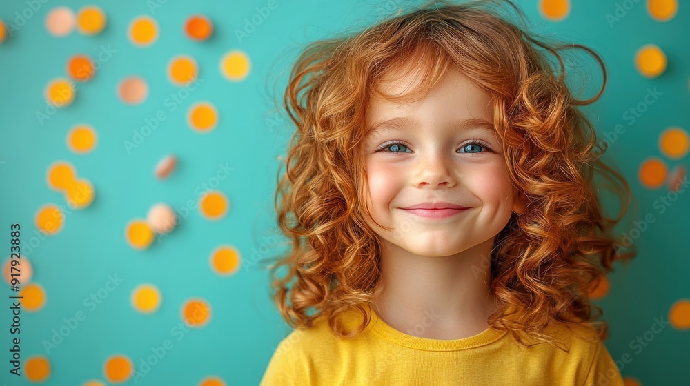 A cheerful child in a yellow shirt beams with happiness amidst a playful orange decor A cheerful child in a yellow shirt beams with happiness amidst a playful orange decor