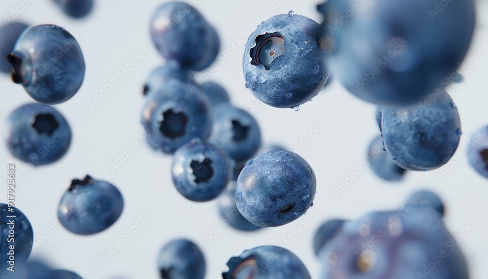 Close-Up of Fresh Blueberries Floating Against White Background Close-Up of Fresh Blueberries Floating Against White Background