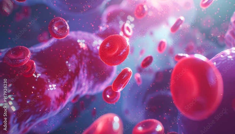 Digital Illustration of Red Blood Cells Flowing in Vein, Dynamic Medical Visualization Digital Illustration of Red Blood Cells Flowing in Vein, Dynamic Medical Visualization