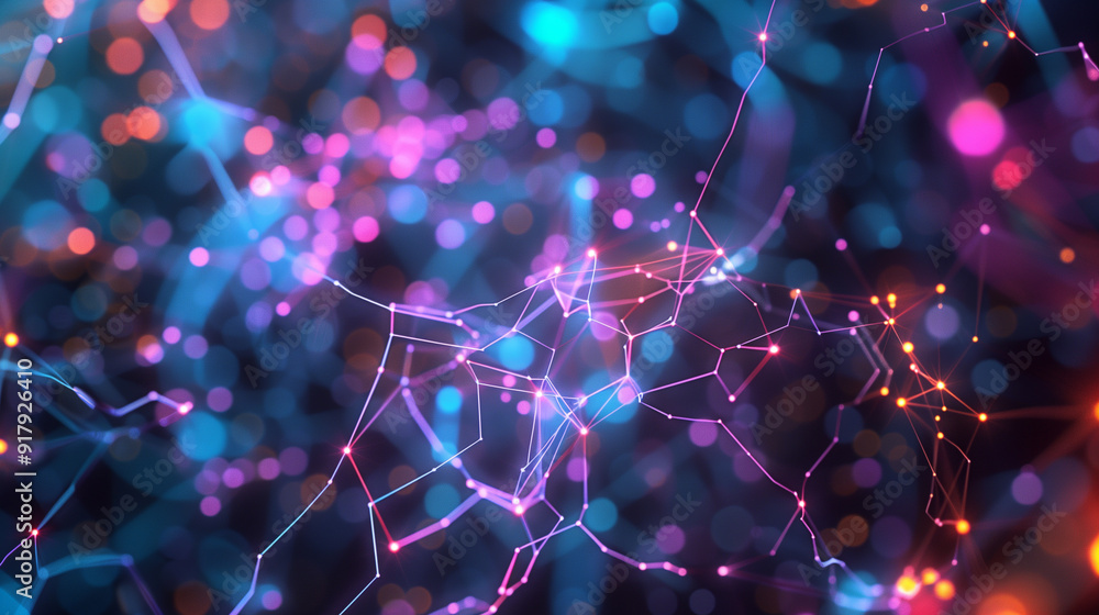 Obraz premium artificial intelligence neural network, with interconnected nodes and neural pathways glowing in bright colors against a dark, futuristic AI technology backdrop, wallpaper 