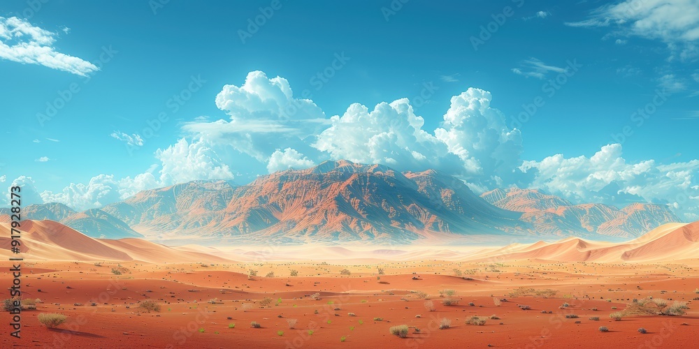 Naklejka premium Desert Landscape With Mountains and Clouds