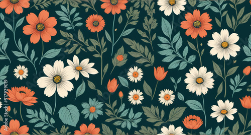 Wallpaper Mural seamless floral pattern Torontodigital.ca