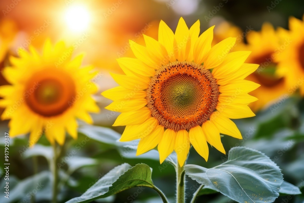 Fototapeta premium Bright sunflowers basking in golden sunlight