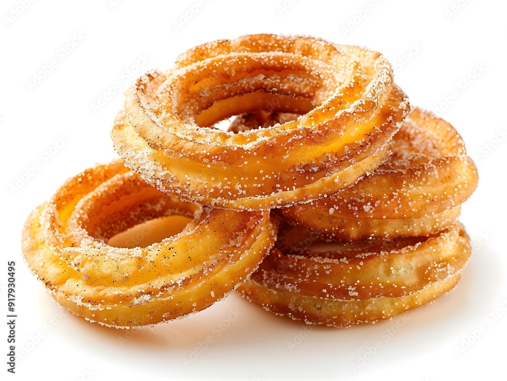 Fototapeta premium Freshly Fried Traditional Mexican Churros with Cinnamon Sugar Coating on White Background