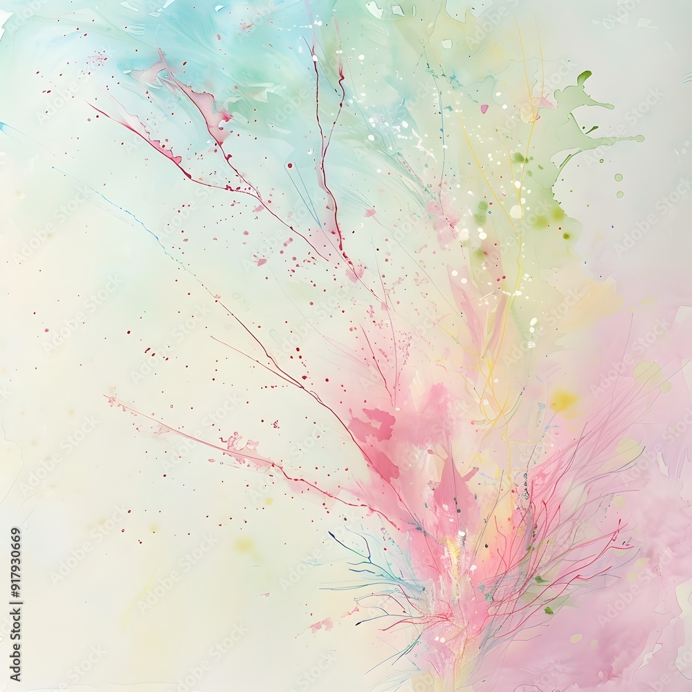Obraz premium Abstract Watercolor Painting with Splashes of Color. A captivating abstract watercolor painting featuring vibrant splashes of pink, green, and blue colors on a white background. 