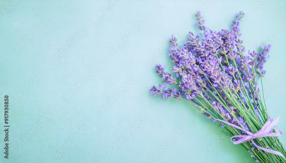 Naklejka premium Flatlay. Copy space. Lavender. Summer. Pastel