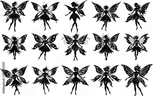 Beautiful fairy silhouette white background 2nd