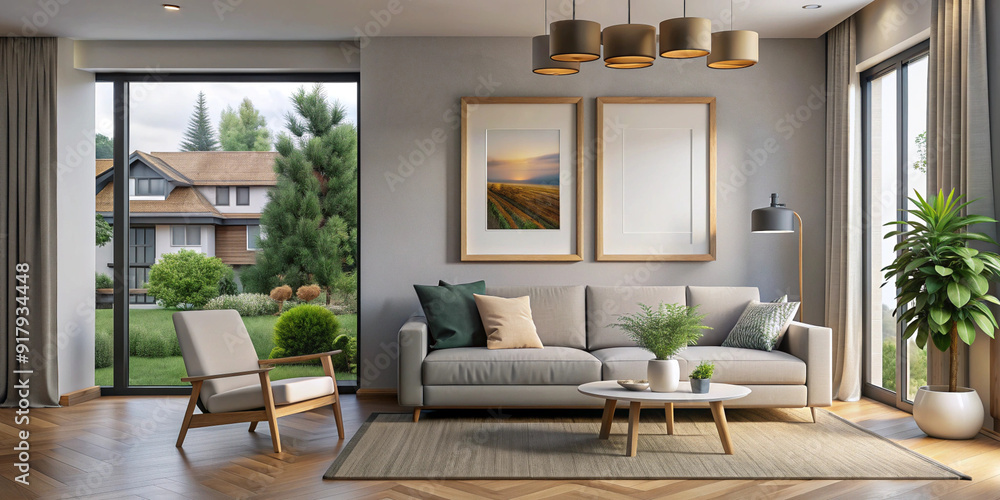 Frame mockup, ISO A paper size. Living room wall poster mockup. Interior mockup with house background. Modern interior design. 3D render Frame mockup, ISO A paper size. Living room wall poster mockup. Interior mockup with house background. Modern interior design. 3D render