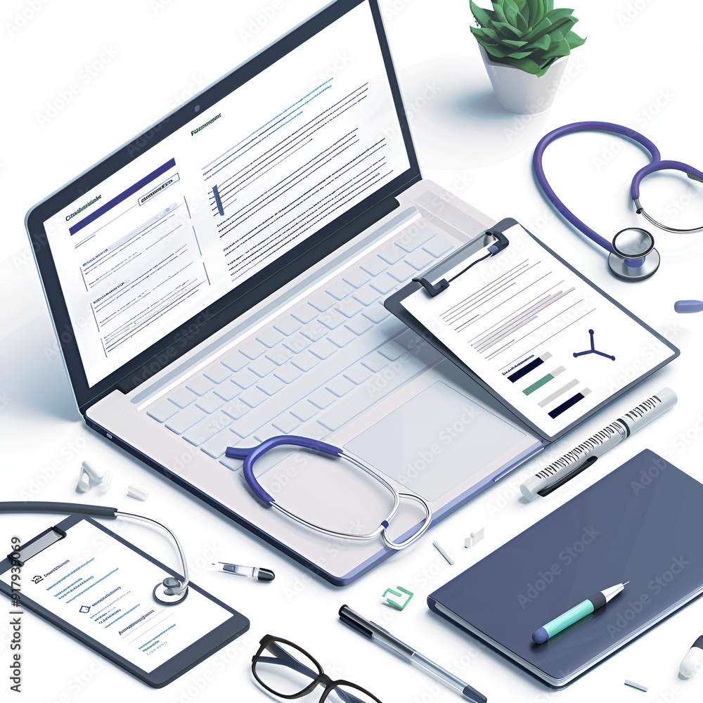 laptop and stethoscope laptop and stethoscope