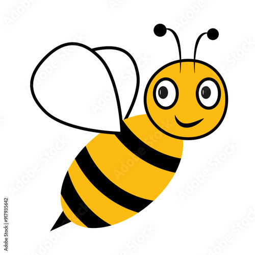 Bee in cartoon style. Cheerful bee. Bee for children. Vector illustration.