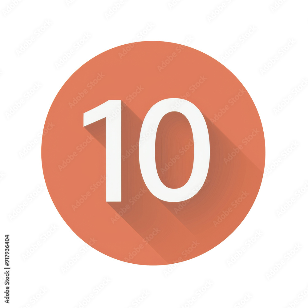 Number 10 Icon with Long Shadow on a Vibrant Background Number 10 Icon with Long Shadow on a Vibrant Background