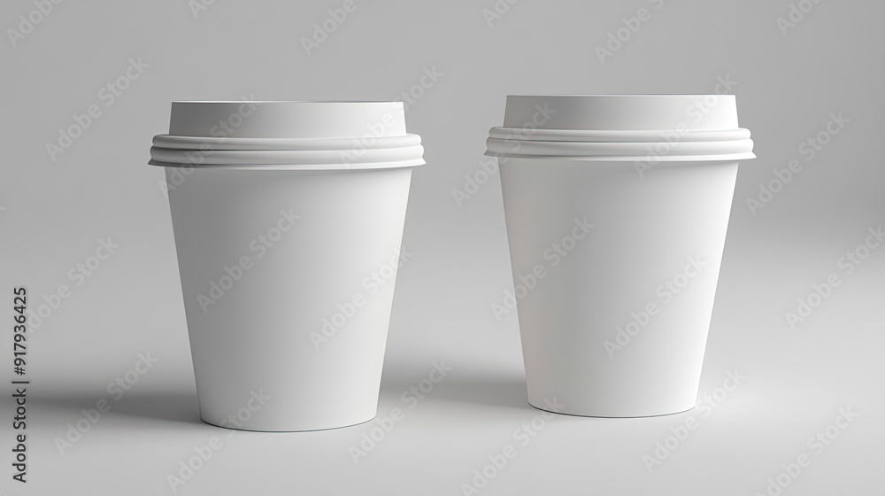 Two blank white coffee cups on a white background. Two blank white coffee cups on a white background.