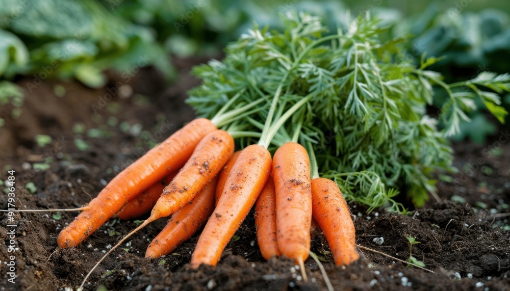 Freshly harvested organic carrots lying on the ground Freshly harvested organic carrots lying on the ground